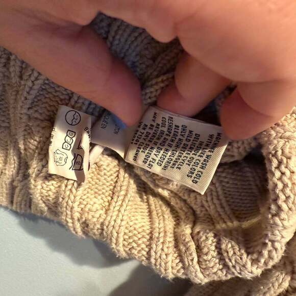 L.L. Bean Women’s 2X Cable Knit Zip Up Cardigan Sweater 100% Cotton Beige - Picture 4 of 5